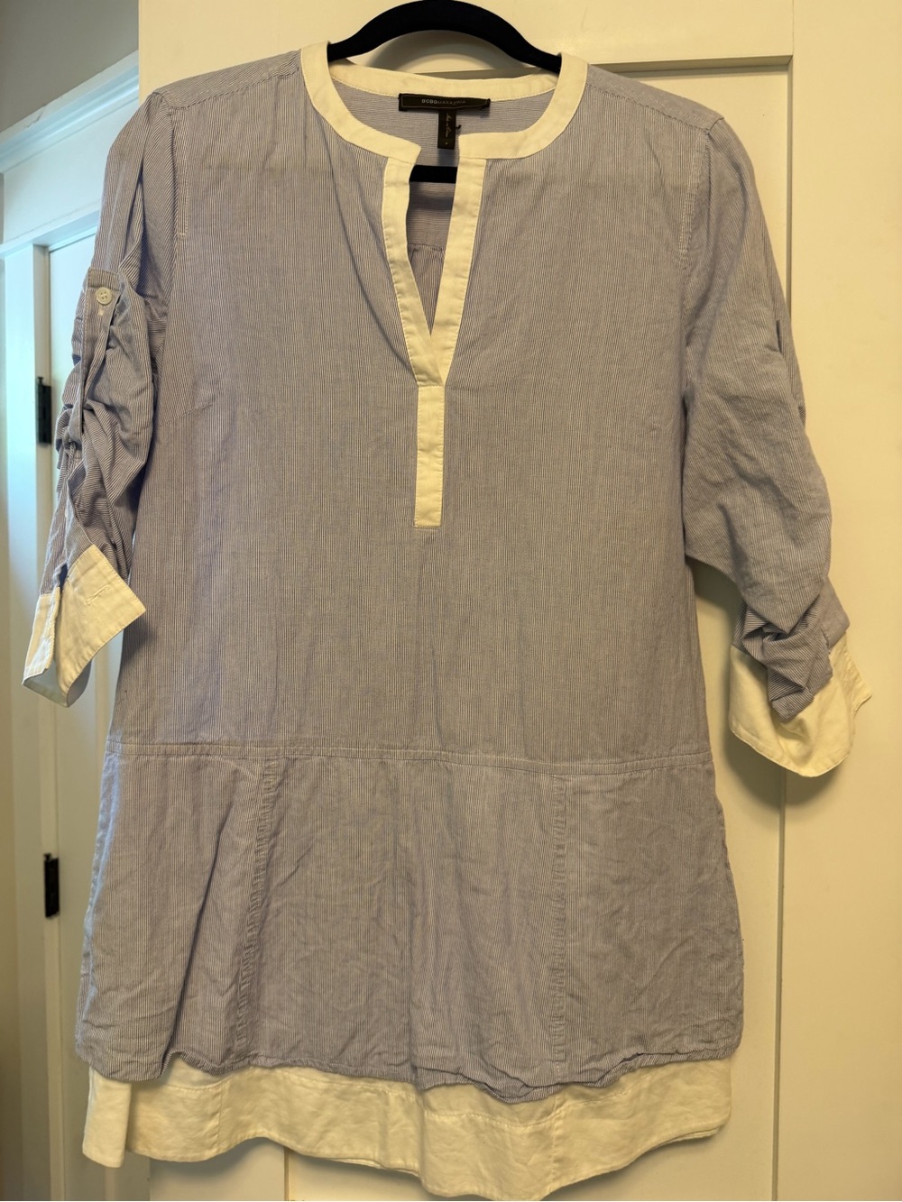 BCBGMaxAzria Light Blue Tunic with White Trim